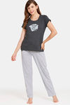 Rosaline Geo Blooms Knit Cotton Pyjama Set - Black Beauty — thumbnail 4
